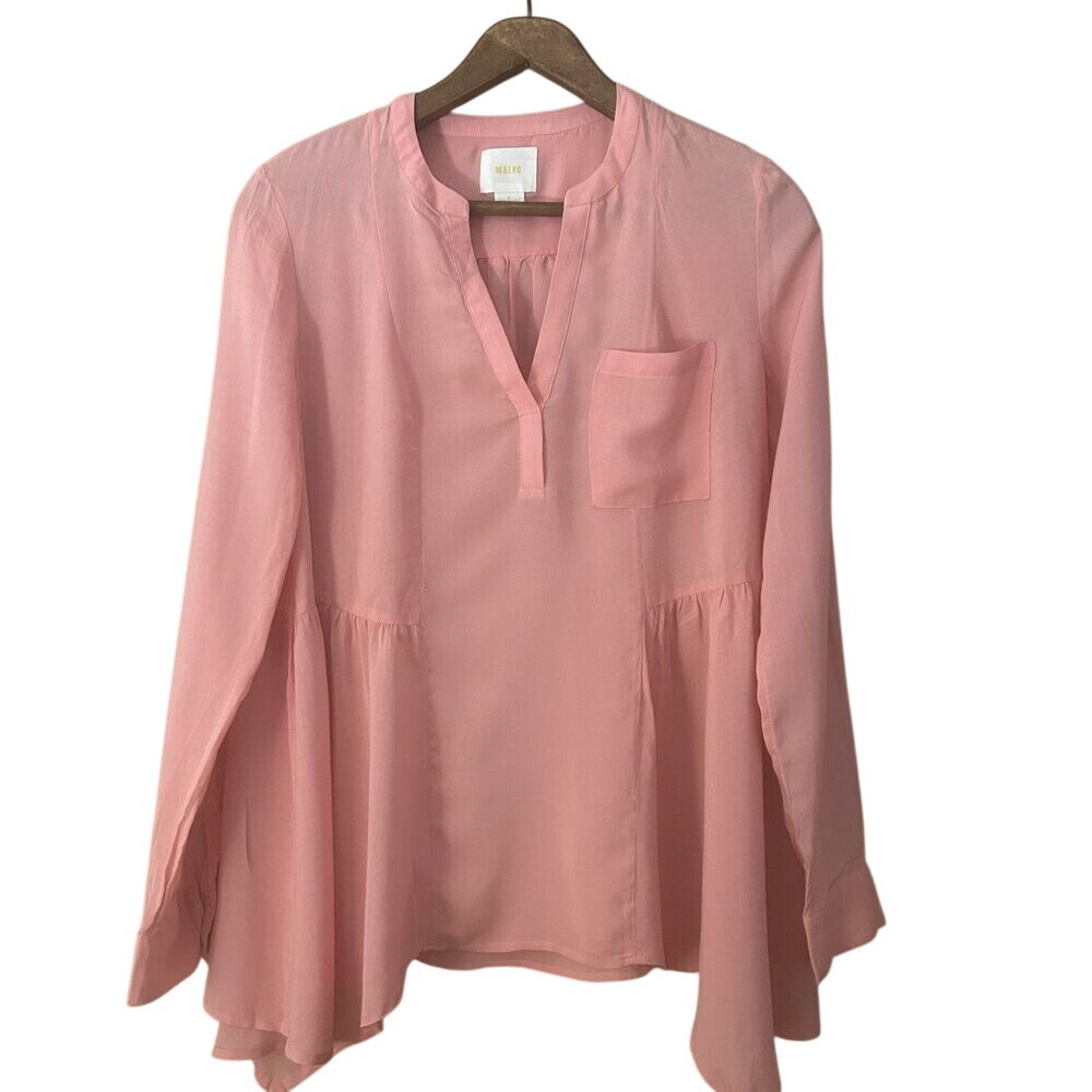 Anthropologie Maeve Salmon Color Blouse-Sz 4-Rayon-Sharkbite Hem-Beachy-Flowy